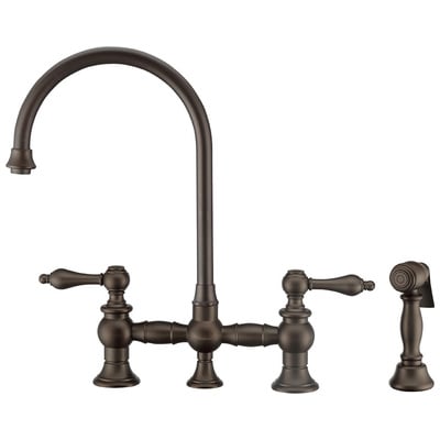 Whitehaus Vintage Iii Plus Bridge Faucet With Long Gooseneck Swivel Spout, Lever Handles And Solid Brass Side Spray In Oil Rubbed Bronze WHKBTLV3-9101-NT-ORB