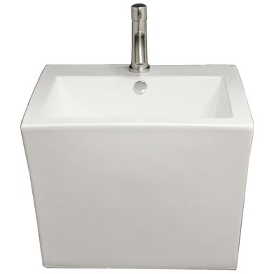 Whitehaus Isabella Collection Trapezoid Shaped Wall Mount Basin With Integrated Rectangular Bowl And A Center Drain In White WHKN1039A
