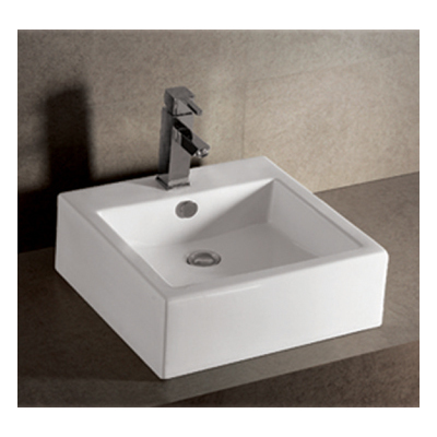 Whitehaus Isabella Collection Square Drop In Basin With An Integrated Round Bowl, Single Faucet Hole And Center Drain In White WHKN4061