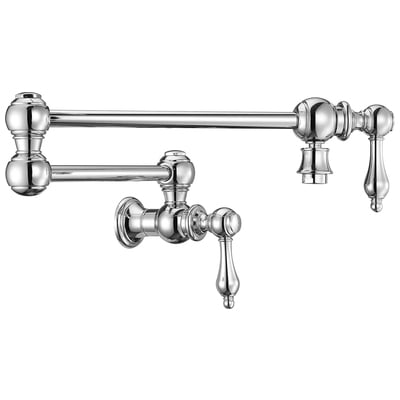 Whitehaus Vintage Iii Plus  Wall Mount Retractable Swing Spout Pot Filler With Lever Handles In Polished Chrome WHKPFLV3-9550-NT-C