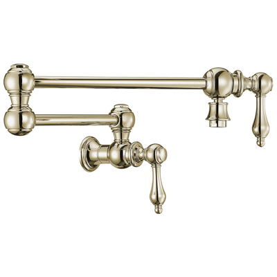 Whitehaus Vintage Iii Plus  Wall Mount Retractable Swing Spout Pot Filler With Lever Handles In Polished Nickel WHKPFLV3-9550-NT-PN