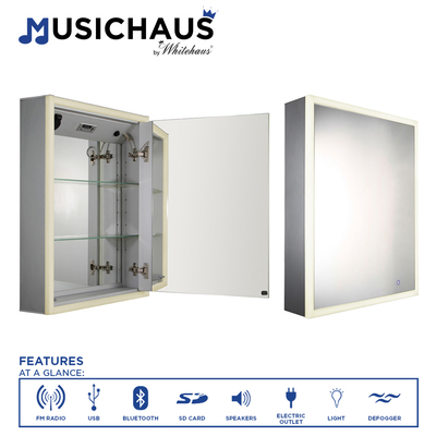 Whitehaus WHLUN7055-OR Musichaus Single Door Cabinet With Usb, Sd Card, Bluetooth, Fm Radio, Speakers, Defogger, & Dimmer