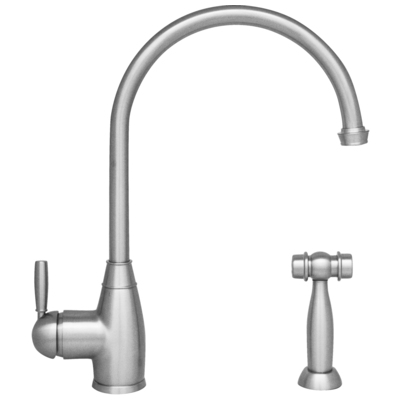 Whitehaus WHQN-34682-PN Queenhaus Single Lever Faucet With A Long Gooseneck Spout, Solid Single Lever Handle And Solid Side Spray