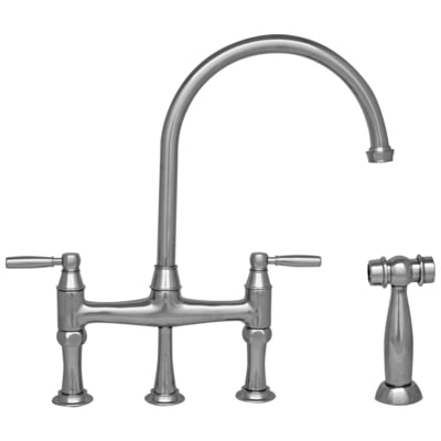Whitehaus WHQNB-34663-PN Queenhaus Bridge Faucet With A Long Gooseneck Spout, Solid Lever Handles And Solid Side Spray