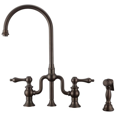 Whitehaus Twisthaus Plus Bridge Faucet With Gooseneck Swivel Spout, Lever Handles And Solid Brass Side Spray In Oil Rubbed Bronze WHTTSLV3-9773-NT-ORB