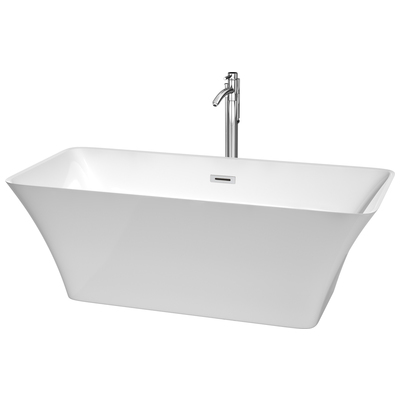 Wyndham Collection WCBTK150467ATP11PC 67 In. Center Drain Soaking Tub In White With Floor Mounted Faucet In Chrome