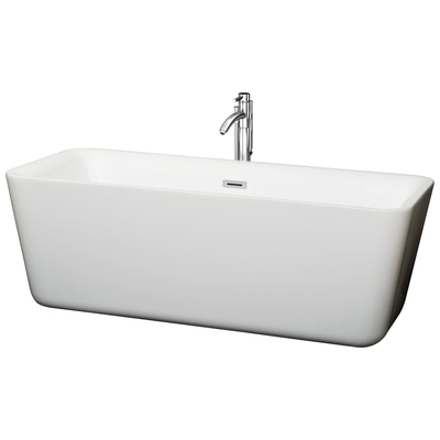 Wyndham Collection WCOBT100169ATP11PC 69 In. Center Drain Soaking Tub In White With Floor Mounted Faucet In Chrome