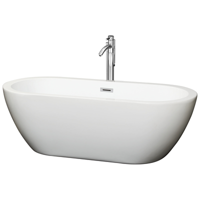Wyndham Collection WCOBT100268ATP11PC 68 In. Center Drain Soaking Tub In White With Floor Mounted Faucet In Chrome