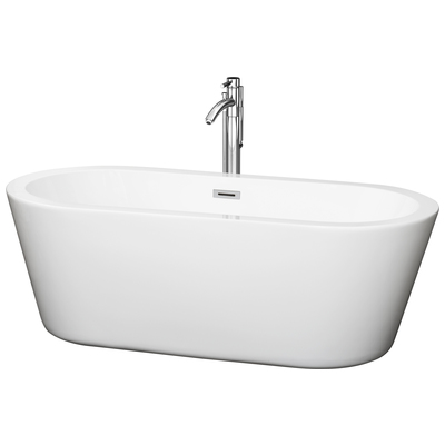 Wyndham Collection WCOBT100367ATP11PC 67 In. Center Drain Soaking Tub In White With Floor Mounted Faucet In Chrome