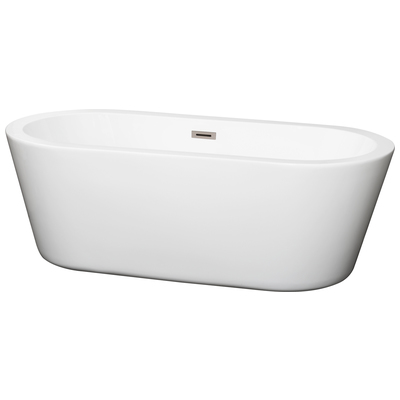 Wyndham Collection WCOBT100367BNTRIM 67 In. Center Drain Soaking Tub In White With Brushed Nickel Drain