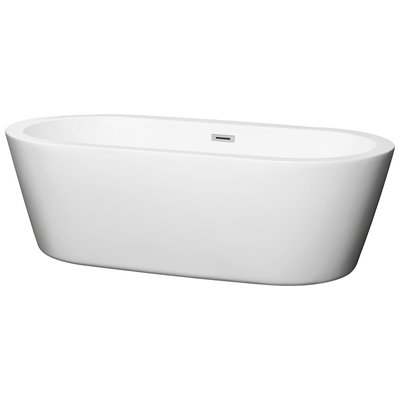 Wyndham Collection WCOBT100371 71 In. Center Drain Soaking Tub In White With Chrome Drain