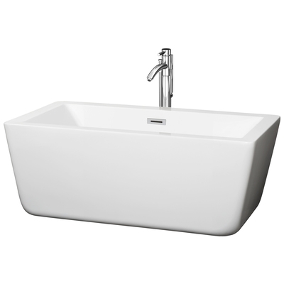 Wyndham Collection WCOBT100559ATP11PC 59 In. Center Drain Soaking Tub In White With Floor Mounted Faucet In Chrome