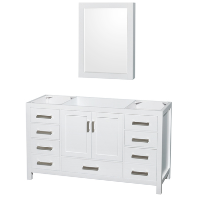 Wyndham Collection WCS141460SWHCXSXXMED 60 In. Single Bathroom Vanity In White, No Countertop, No Sink, And Medicine Cabinet