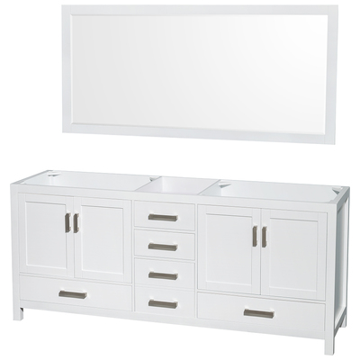 Wyndham Collection WCS141480DWHCXSXXM70 80 In. Double Bathroom Vanity In White, No Countertop, No Sinks, And 70 In. Mirror