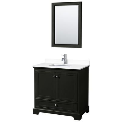 Deborah 36 Inch Single Bathroom Vanity in Dark Espresso, White Cultured Marble Countertop, Undermount Square Sink, 24 Inch Mirror