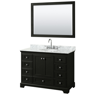 Wyndham Collection 48 Inch Single Bathroom Vanity In Dark Espresso, White Carrara Marble Countertop, Undermount Oval Sink, And 46 Inch Mirror WCS202048SDECMUNOM46