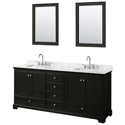 Wyndham Collection 80 Inch Double Bathroom Vanity In Dark Espresso, White Carrara Marble Countertop, Undermount Square Sinks, And 24 Inch Mirrors WCS202080DDECMUNSM24