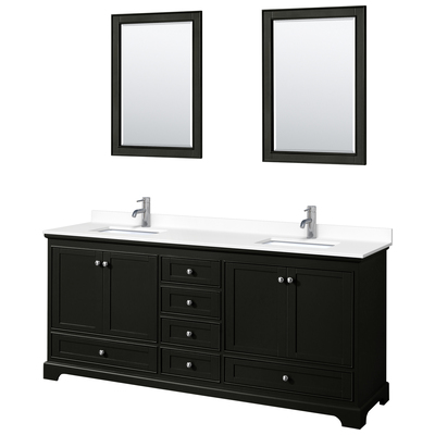 Deborah 80 Inch Double Bathroom Vanity in Dark Espresso, White Cultured Marble Countertop, Undermount Square Sinks, 24 Inch Mirrors