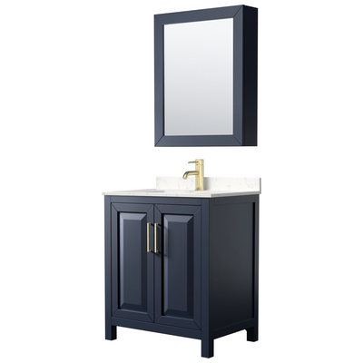 Daria 30 Inch Single Bathroom Vanity in Dark Blue, Light-Vein Carrara Cultured Marble Countertop, Undermount Square Sink, Medicine Cabinet