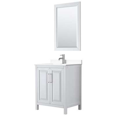 Daria 30 Inch Single Bathroom Vanity in White, White Cultured Marble Countertop, Undermount Square Sink, 24 Inch Mirror