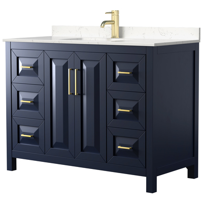 Daria 48 Inch Single Bathroom Vanity in Dark Blue, Light-Vein Carrara Cultured Marble Countertop, Undermount Square Sink, No Mirror