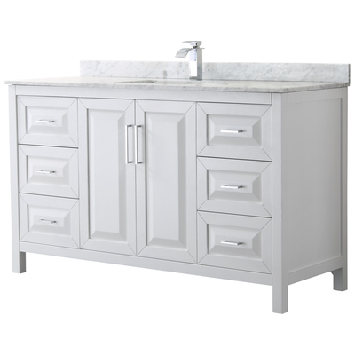 Wyndham Collection 60 Inch Single Bathroom Vanity In White, White Carrara Marble Countertop, Undermount Square Sink, And No Mirror WCV252560SWHCMUNSMXX