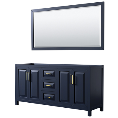Daria 72 Inch Double Bathroom Vanity in Dark Blue, No Countertop, No Sink, 70 Inch Mirror