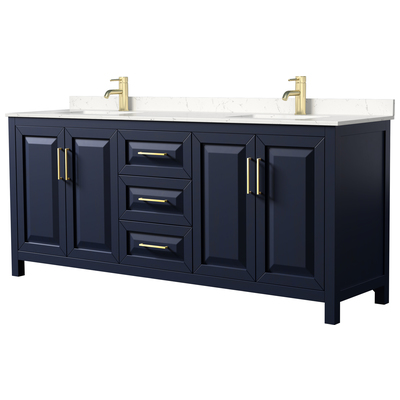 Daria 80 Inch Double Bathroom Vanity in Dark Blue, Light-Vein Carrara Cultured Marble Countertop, Undermount Square Sinks, No Mirror
