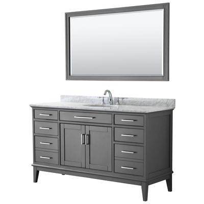 Wyndham Collection 60 Inch Single Bathroom Vanity In Dark Gray, White Carrara Marble Countertop, Undermount Oval Sink, And 56 Inch Mirror WCV303060SKGCMUNOM56