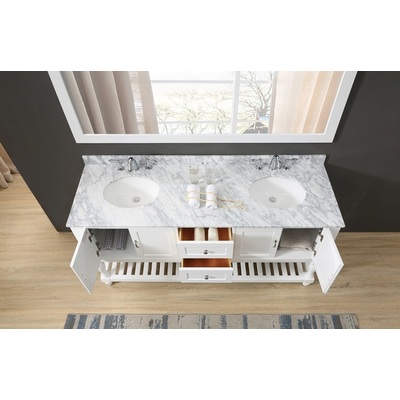 Direct Vanity Mission Turnleg 70 inch  White Bathroom Vanity With Carrara White Top 6070D10-WWC