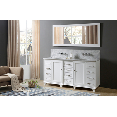 Direct Vanity Ultimate Classic 72 In. Bathroom Vanity In White With Carrara White Marble Bathroom Vanity Top with white basins 72BD15-WWC