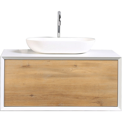 Eviva Santa Monica 36 In. White Oak Wall Mount Bathroom Vanity With White Porcelain Vessel Sink EVVN555-36MWH