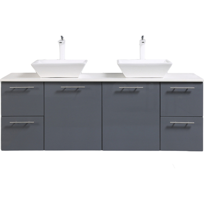 Eviva Luxury 72 Inch Gray Bathroom Vanity With Glassos Top And Double Vessel Sinks EVVN823-72GR