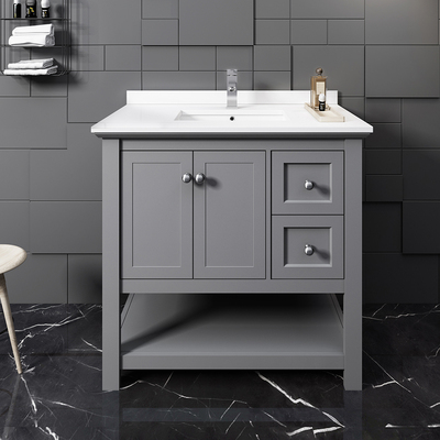 Fresca Manchester 36 inch Gray Traditional Bathroom Cabinet W/ Top & Sink  FCB2336GR-CWH-U
