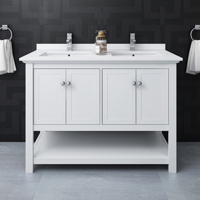 Fresca Manchester 48 inch White Traditional Double Sink Bathroom Cabinet W/ Top & Sinks  FCB2348WH-D-CWH-U