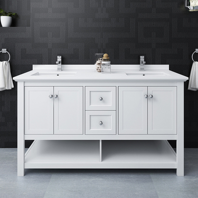 Fresca Manchester 60 inch White Traditional Double Sink Bathroom Cabinet W/ Top & Sinks  FCB2360WH-D-CWH-U