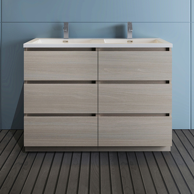 Fresca Lazzaro 48 inch Gray Wood Free Standing Modern Bathroom Cabinet W/ Integrated Double Sink  FCB93-2424MGO-D-I
