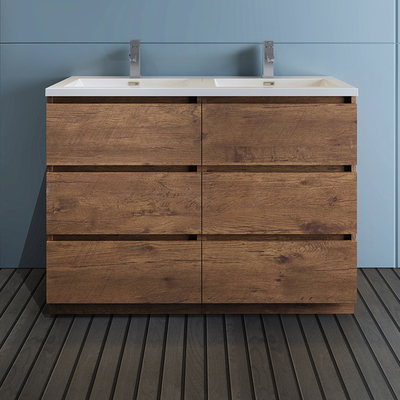 Fresca Lazzaro 48 inch Rosewood Free Standing Modern Bathroom Cabinet W/ Integrated Double Sink  FCB93-2424RW-D-I