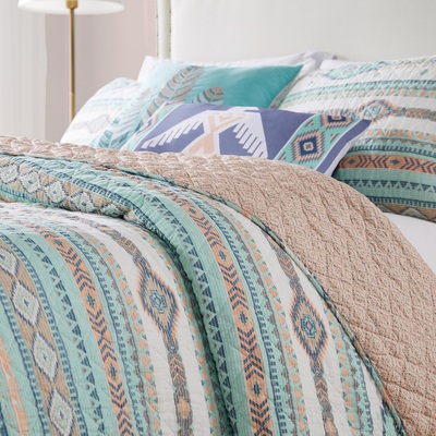 Greenland Home Fashions Phoenix Turquoise Quilt Set 3-Piece Full/Queen 90x90 + 20x26 (2), 636047423016, GL-2010AMSQ