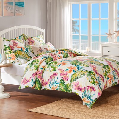 Greenland Home Fashions Tropics Coral Duvet Cover Set 2-Piece Twin 68x86+20x26, 636047444400, GL-2104ADST