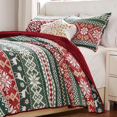 Greenland Home Fashions Fair Isle Red Quilt Set 3-Piece King/Cal King 105x95 + 20x36 (2), 636047442123, GL-2305BMSK