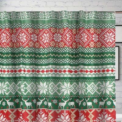 Greenland Home Fashions Fair Isle Red Bath Shower Curtain 72x72, 636047442161, GL-2305BSHW