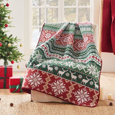 Greenland Home Fashions Fair Isle Red Accessory Throw 50x60, 636047442154, GL-2305BTHR