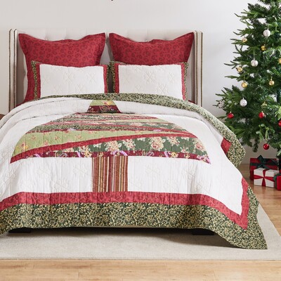 Greenland Home Fashions Christmas Tree Holiday Quilt Set 3-Piece Full/Queen 90x90 + 20x26 (2), 636047442260, GL-2305CMSQ