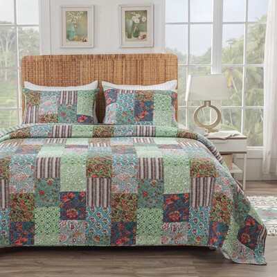 Greenland Home Fashions Jasmin Jade Quilt Set 3-Piece King/Cal King 105x95 + 20x36 (2), 636047444226, GL-2309AMSK