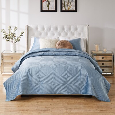 Greenland Home Fashions Riviera Velvet Spa Blue Quilt Set 3-Piece King/Cal King 105x95 + 20x36 (2), 636047444929, GL-2312AMSK