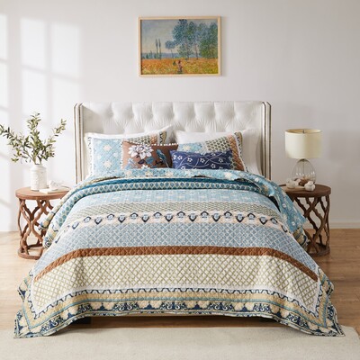 Greenland Home Fashions Thalia Blue Quilt Set 3-Piece Full/Queen 90x90 + 20x26 (2), 636047445018, GL-2312BMSQ