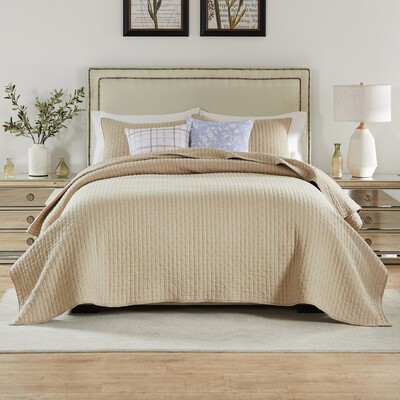 Greenland Home Fashions Monterrey Taupe Quilt Set 2-Piece Twin/XL 68x88 + 20x26, 636047447203, GL-2402BMST