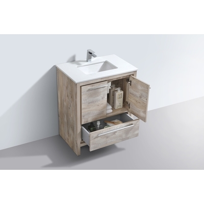 KubeBath Dolce 30? Nature  Wood Modern Bathroom Vanity with White Quartz Counter-Top