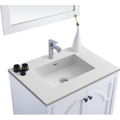 Laviva Odyssey 30 inch White Bathroom Vanity with Matte White VIVA Stone Solid Surface Countertop, 685757782098, 313613-30W-MW